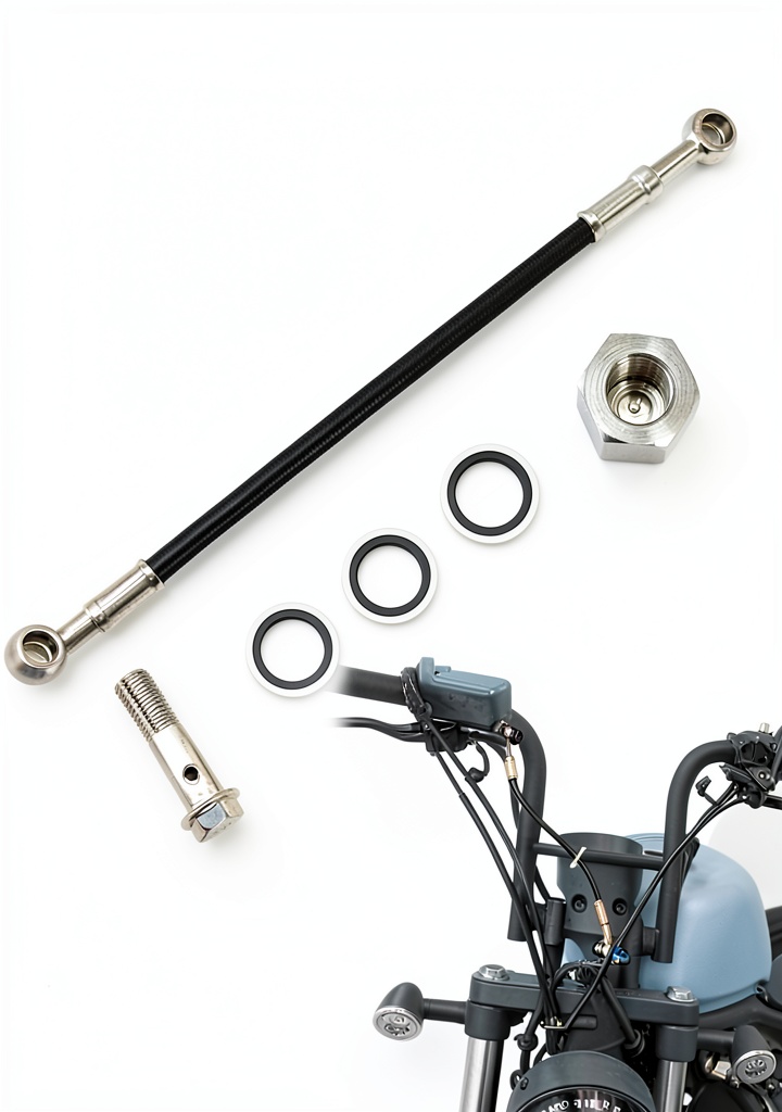 Motorcycle brake hose extension in use