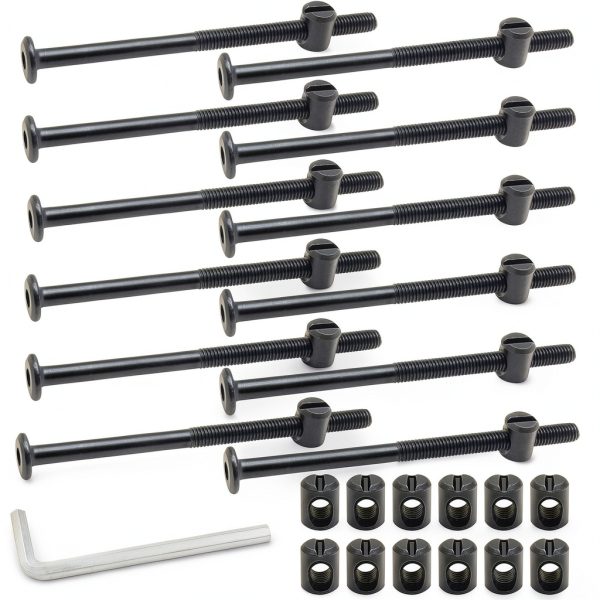 Biaungdo M6 x 100mm Bunk Bed Bolts, Hex Drive Socket Furniture Barrel Screws Bolt Nuts Furniture Crib Baby Bed Bolt with Wrench(Black, 12 Pcs)-6