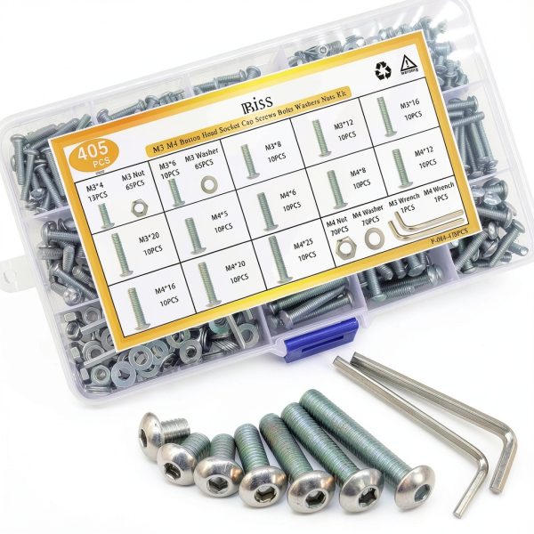 Taiss M3 M4 Screws Kit 405PCS Stainless Hex & Button Head Assortment-7