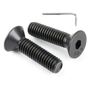 100 PCS M5 x 12mm Flat Head Socket Cap Screws Bolts, 10.9 Grade Carbon Steel Countersunk Allen Bolts, Full Thread, Black Coating, Screwdriver Included-0