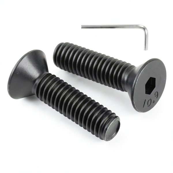 100 PCS M5 x 12mm Flat Head Socket Cap Screws Bolts, 10.9 Grade Carbon Steel Countersunk Allen Bolts, Full Thread, Black Coating, Screwdriver Included-0