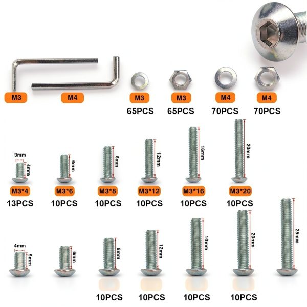 Taiss M3 M4 Screws Kit 405PCS Stainless Hex & Button Head Assortment-1