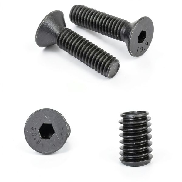 100 PCS M5 x 12mm Flat Head Socket Cap Screws Bolts, 10.9 Grade Carbon Steel Countersunk Allen Bolts, Full Thread, Black Coating, Screwdriver Included-2