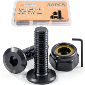 weideer 30pcs 1/4-20 x 3/4" Nuts and Bolts Kit, Stainless Steel 18-8 (304) Flat Head Hex Socket Cap Furniture Bolts,Nylon Insert Hex Lock Nuts with Hex Spanner-0